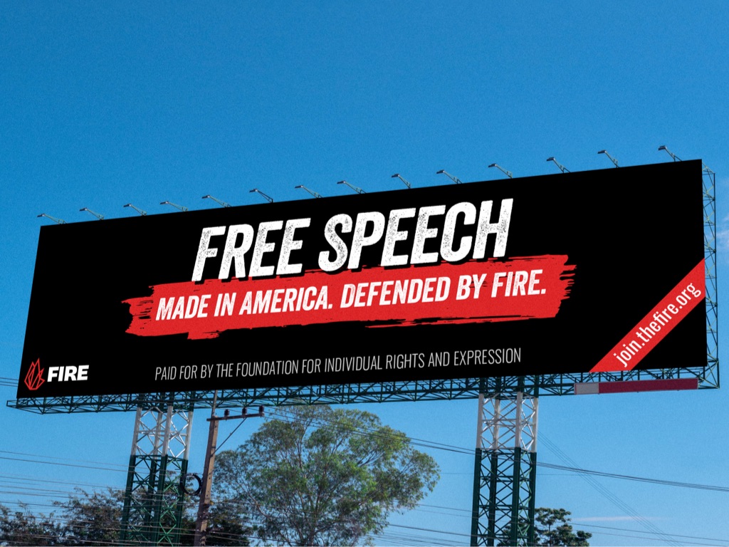 Billboard photo: 'Free Speech. Made in America. Defended by FIRE.
